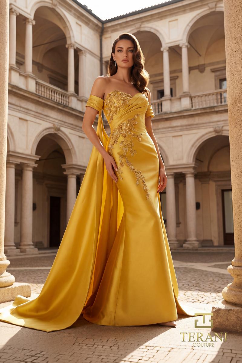 mother of the bride dresses south jersey/near me Terani Couture 262M7252 Off-the-Shoulder Dress with Cape fall mother of the bride dresses